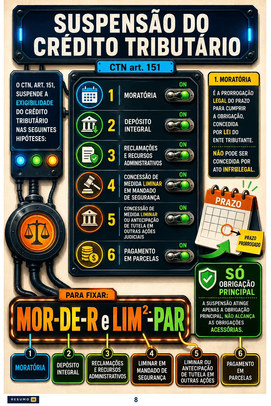 Página 8 do Direito Tributário Ilustrado: suspensão do crédito tributário, CTN art. 151