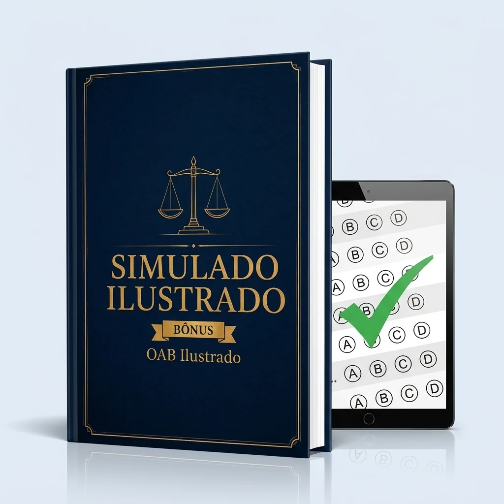Mockup do bônus Simulado ilustrado com gabarito comentado